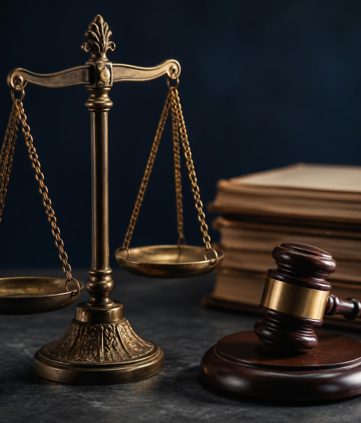 Scales of justice, gavel and law books representing legal practice